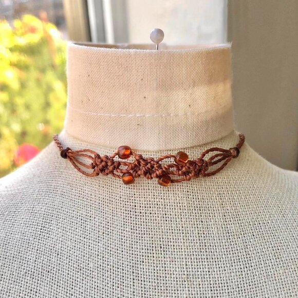 Boho Granola Girl Beaded Macrame Necklace | Choker - Picture 1 of 6